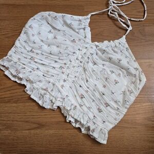 American Eagle White Floral Halter Smock Bralette Y2k Beach Coquette Women's Med